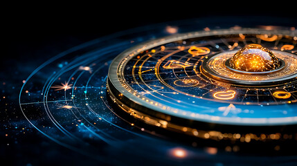 Poster - Exploring celestial mechanics cosmic realm infographic digital art vibrant universe astronomy concepts