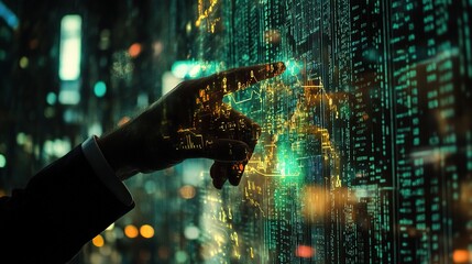 Poster - Businessman Interacting with Finance Data on Digital Screen
