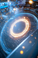 Fototapete - Dynamic energy flow digital space abstract visualization high-tech environment aerial perspective futuristic concept