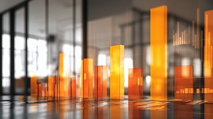 Poster - Abstract Orange Financial Bar Graphs and Tables in Modern Office