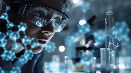 Poster - Scientist in Research Lab Analyzing Data and Experiencing Innovation