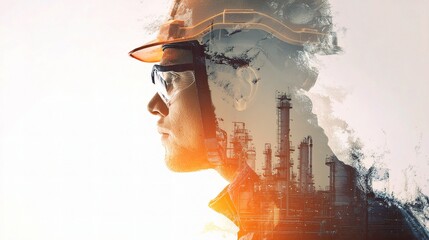 Poster - Double Exposure of Young Engineer in Safety Gear at Worksite