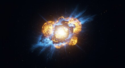 Wall Mural - cosmic collision: fiery celestial event - a spectacular of a cosmic explosion, showcasing vibrant bl