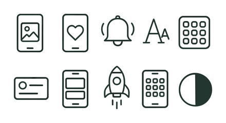 Poster - Minimalist linear app icon set: notifications, text, rocket, and more