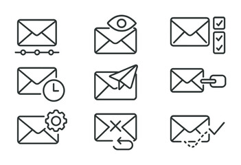 Poster - Linear email communication icons set featuring 9 unique designs