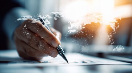 Poster - Multi Exposure of Hand Holding Pen Working on Business Documents