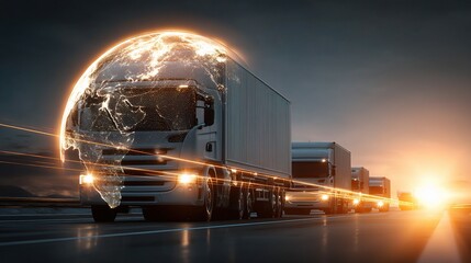 Poster - Modern Technology Logistics Trucking with Double Exposure Effect