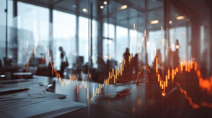 Poster - Financial Graph Double Exposure Visualization in Modern Office Setting