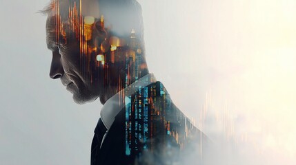 Poster - Double Exposure Portrait of Businessman with Abstract Background