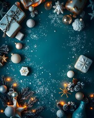 Poster - a festive Christmas arrangement, with gifts, ornaments, and decorations in a beautiful setting. The elements create a sense of joy, festivity, and holiday cheer