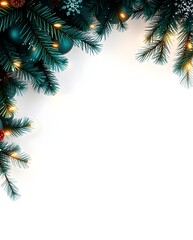 Poster - Festive Christmas Fir Branch Decoration with Baubles and Lights Decoration