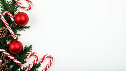 Poster - Festive Christmas corner decoration with ornaments and candies. A beautiful holiday scene for background or cover design.