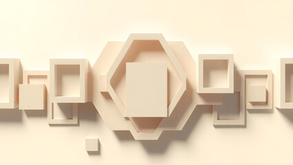 Fototapete - Abstract Geometric Shapes Cream Beige 3D Render