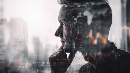 Poster - Double Exposure of Financial Market Data with Businessman Profile