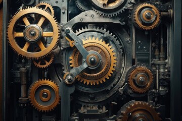 Poster - Intricate mechanics of a clock showcasing gears and cogs in motion