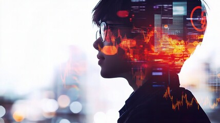 Poster - Double Exposure Image of a Finance Professional with Stock Market Elements