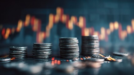 Poster - Financial Chart with Coins and Double Exposure Effect in Background