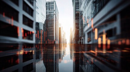 Poster - Urban Office Buildings Reflecting Stock Graphs and Data Insights
