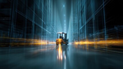 Poster - Forklift Driving Through a Futuristic Warehouse Environment