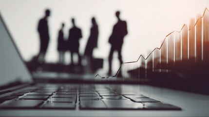 Poster - Hands Over Laptop Keyboard with Business Chart in Background