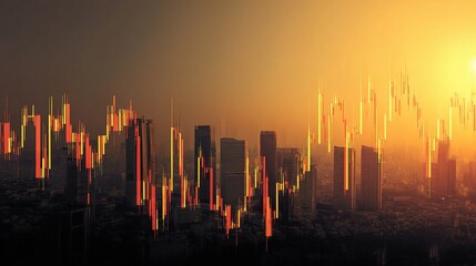 Poster - Dynamic Forex Trading Market Concept with City Skyline at Sunset