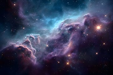 Wall Mural - Illustration of a space cosmic background of supernova nebula and stars, glowing mysterious universe