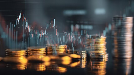Poster - Double Exposure of Stock Market Graphs with Coins and Financial Insights