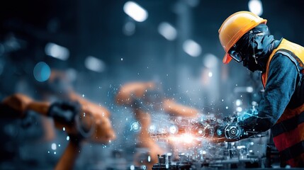 Poster - Advanced Mechanization in Factory with Robotic Arms and Worker