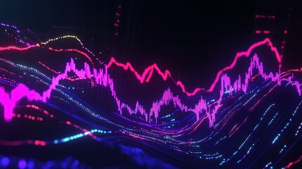 Poster - Neon Abstract Financial Graph with Glowing Uptrend Lines
