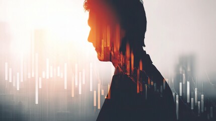 Poster - Profile Silhouette of Entrepreneur with Overlay of Cityscape Elements
