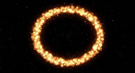 Wall Mural - sparkling ring of lights on black - a radiant circular frame of golden lights and sparkling stars ag