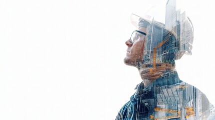 Poster - Double Exposure of Engineer on Construction Site in Urban Setting