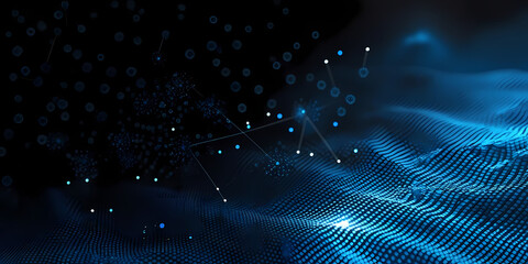 Wall Mural - abstract glowing particle connections on wavy surface