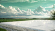 © AI   NEX GEN - Serene Marble Tabletop with Stunning Countryside View Perfect for Product Displays