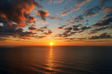 Wall Mural - A breathtaking sunset illuminating the ocean with vibrant colors and serene reflections.