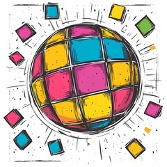 Poster - Abstract Colorful Sphere Composed of Squares Illustration