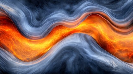 Poster - Abstract Swirling Forms Orange and Blue Dynamic Flowing Texture