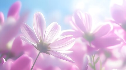 Poster - Delicate Pink and White Cosmos Flowers in Sunlight