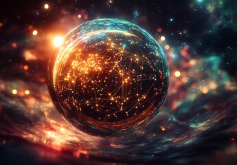Poster - Glowing Abstract Sphere in Vibrant Cosmic Nebula