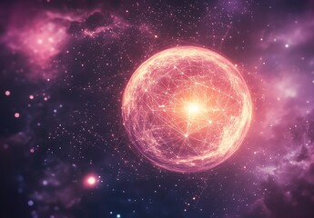 Poster - Luminous Pink and Purple Cosmic Sphere in Nebula