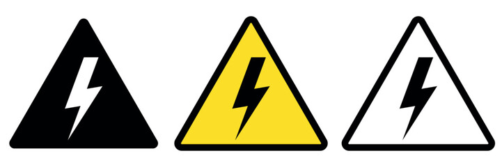 Wall Mural - high voltage sign, lightning in triangle symbol icon set, illustration isolated on white