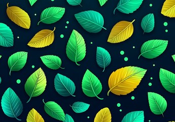 Poster - Teal and Gold Pixelated Leaves Pattern