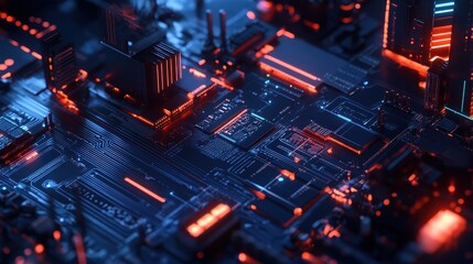 Poster - AI concept showcasing robotic elements, deep learning circuits, and futuristic artificial intelligence designs