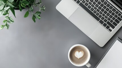 Poster - A sleek and minimalist office desk setup with a laptop, coffee cup, and productivity planner