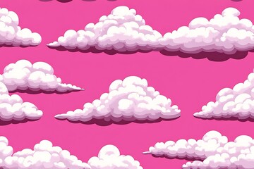 Poster - Cartoon fluffy clouds floating in a seamless pattern on pink