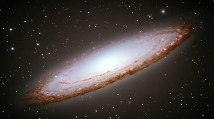 Wall Mural - a striking edge-on view of a spiral galaxy, its thin disk appearing like a glowing blade in space