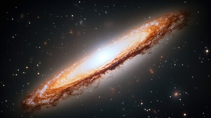 Wall Mural - a striking edge-on view of a spiral galaxy, its thin disk appearing like a glowing blade in space