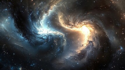 Wall Mural - a stunning view of a galactic collision, with two massive galaxies merging in a cosmic dance.