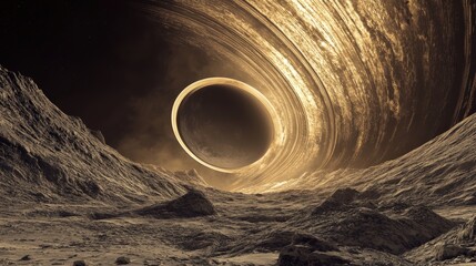 Wall Mural - a surreal view of saturn rings from the perspective of a nearby moon.