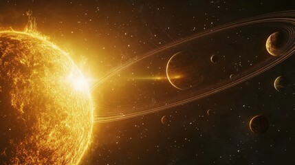 Wall Mural - a time-lapse depiction of the planets moving through their orbits around the sun.